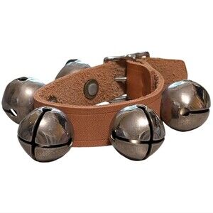 Jingle Bells on leather strap traditional caroling bracelet holiday class flaw
